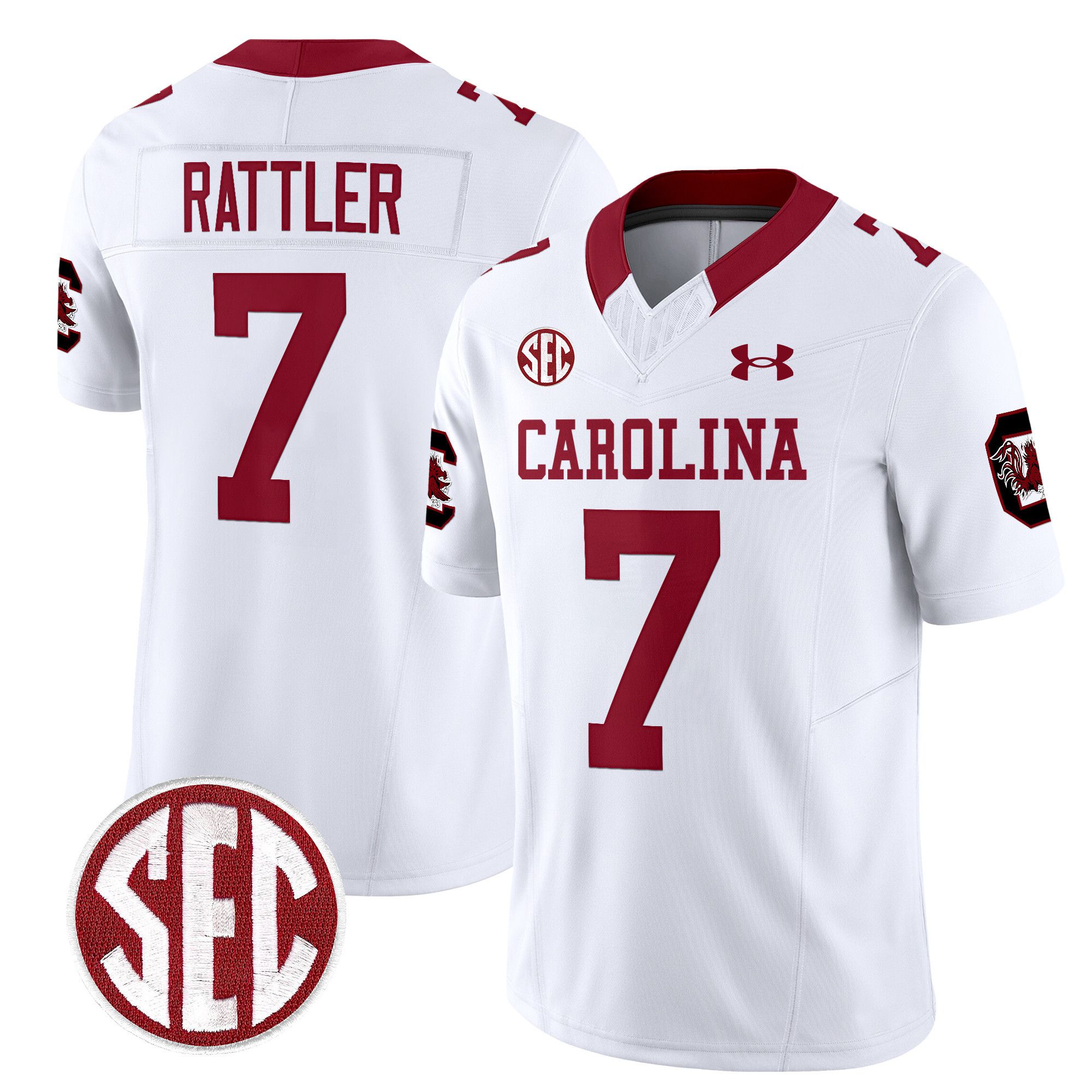 Men South Carolina Gamecocks #7 Rattler White 1980 Throwback Vapor Limited 2024 NCAA Jersey